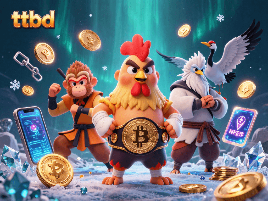 Engage in vibrant ttbd gameplay with dynamic characters and cryptocurrency elements in a stunning 3D scene.