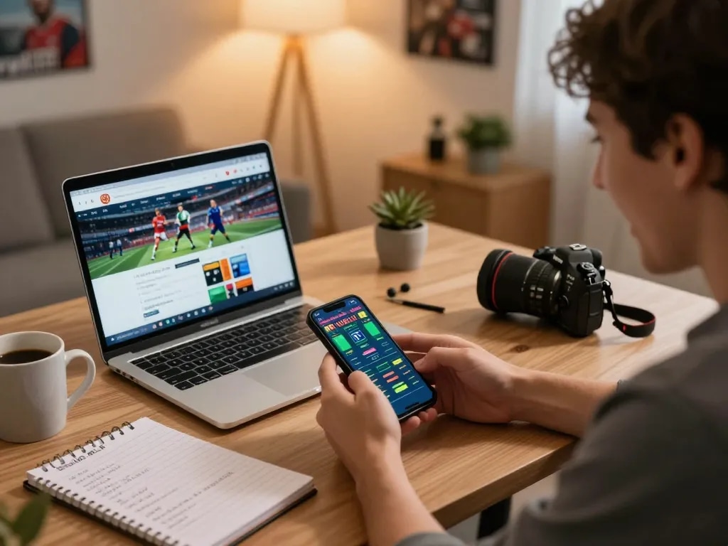 Person engaging with 99OK sports betting app on smartphone in a cozy home setting.