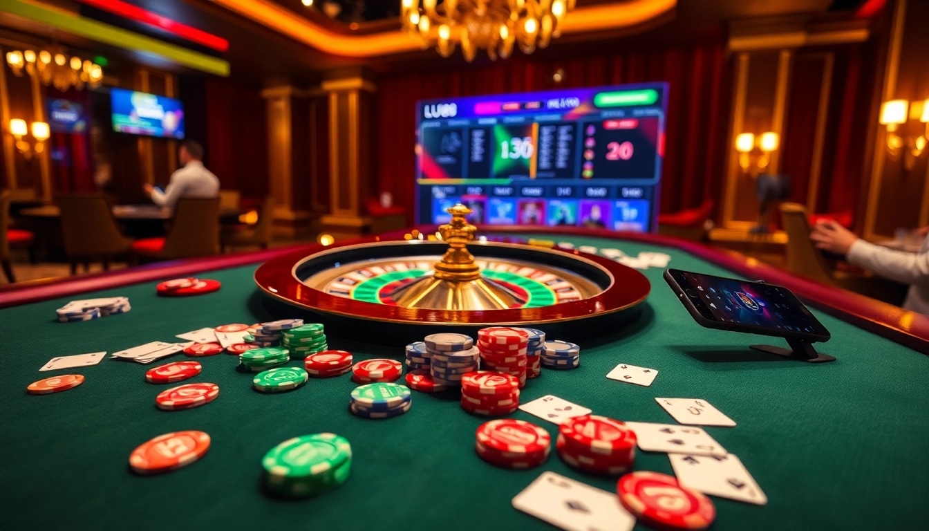 Engaging in online gambling at https://lu88.soccer/ with vibrant casino visuals and luxurious ambiance.