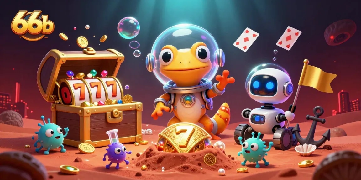Engage with 66b's thrilling casino adventure as a Martian gecko explores a hidden gem of a casino.