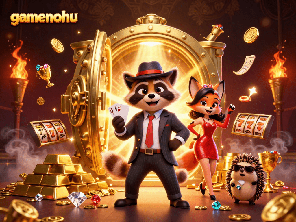 Experience thrilling wins with gamenohu in a vibrant 3D casino scene of excitement