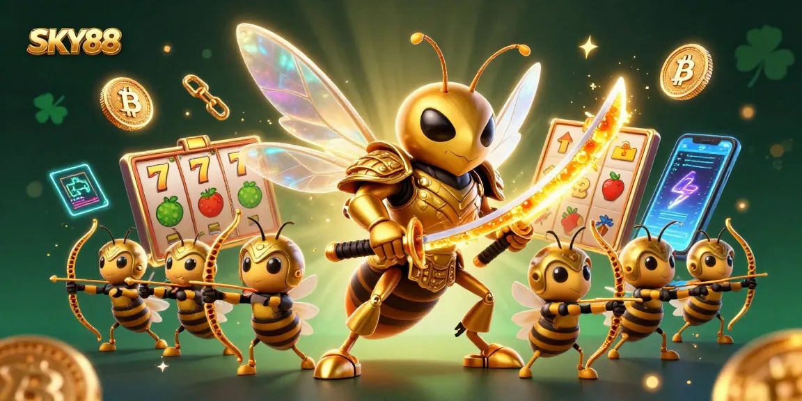 Experience SKY88 with exciting slot games and vivid characters in a dynamic casino atmosphere.