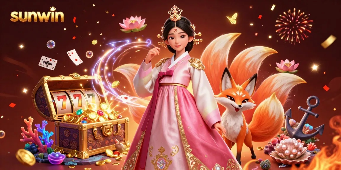Experience winning with sunwin in this 3D digital illustration filled with vibrant casino elements.