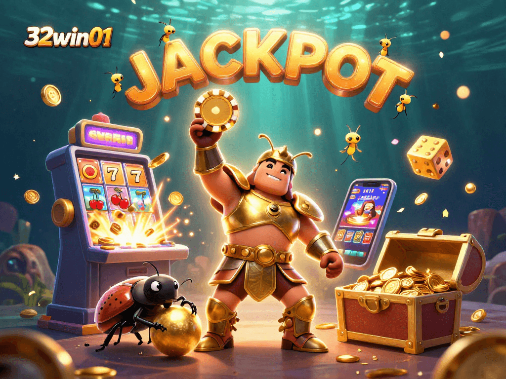 Engage with 32win01's thrilling gaming experience featuring joyful characters and dynamic casino elements.