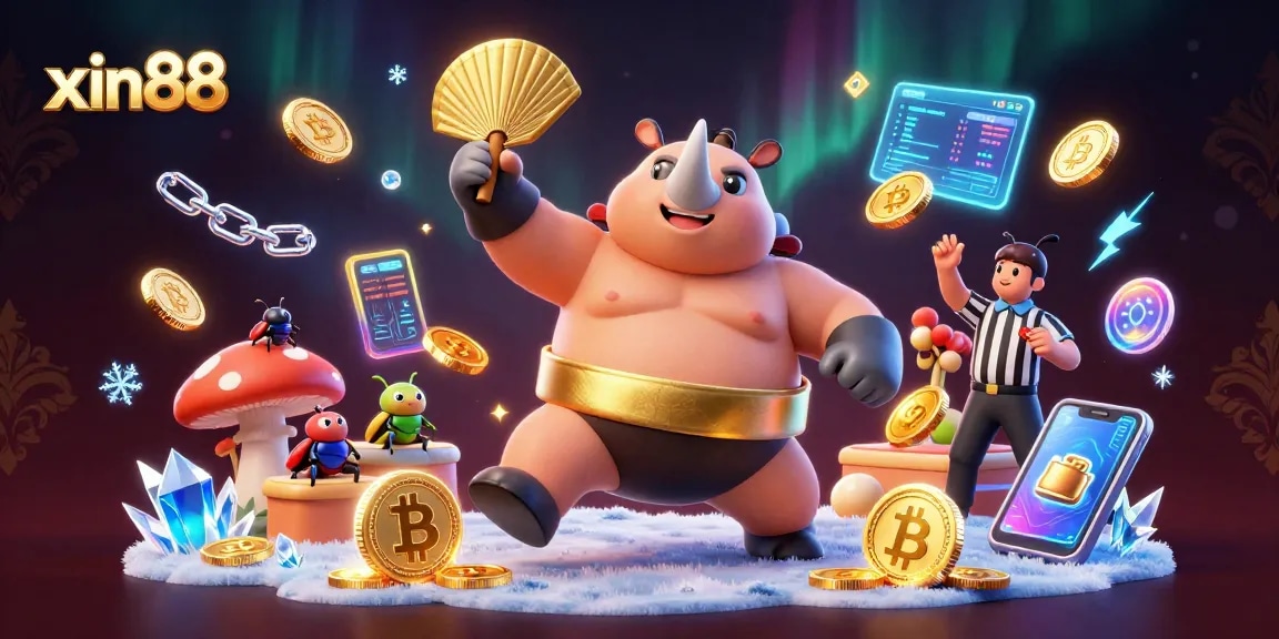 Experience the excitement of xin88 with a cartoon beetle champion at a vibrant gaming event.