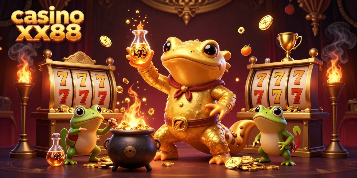 Experience the thrill at casino xx88 with a dynamic scene of a golden salamander and gaming elements.