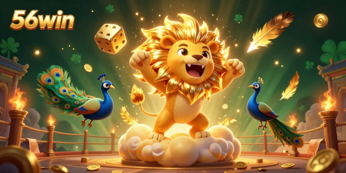 Join the excitement at 56win with a vibrant casino illustration featuring dynamic gaming symbols.