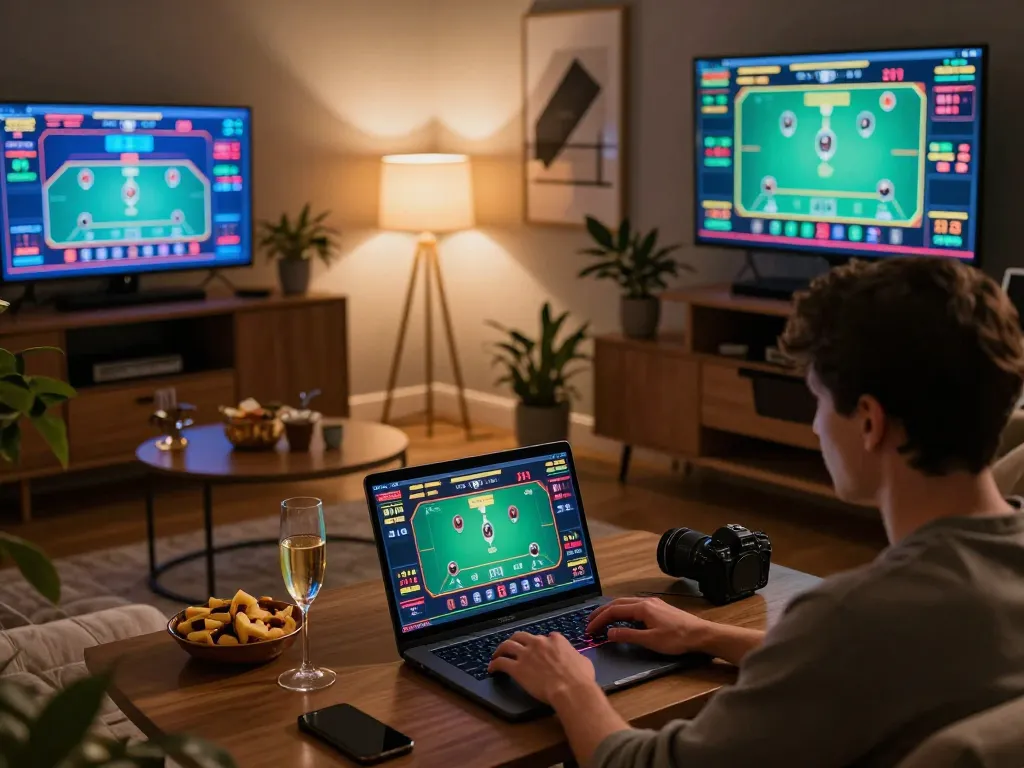 Engaged player enjoying live blackjack on sc88hd from home in a cozy living room setting.