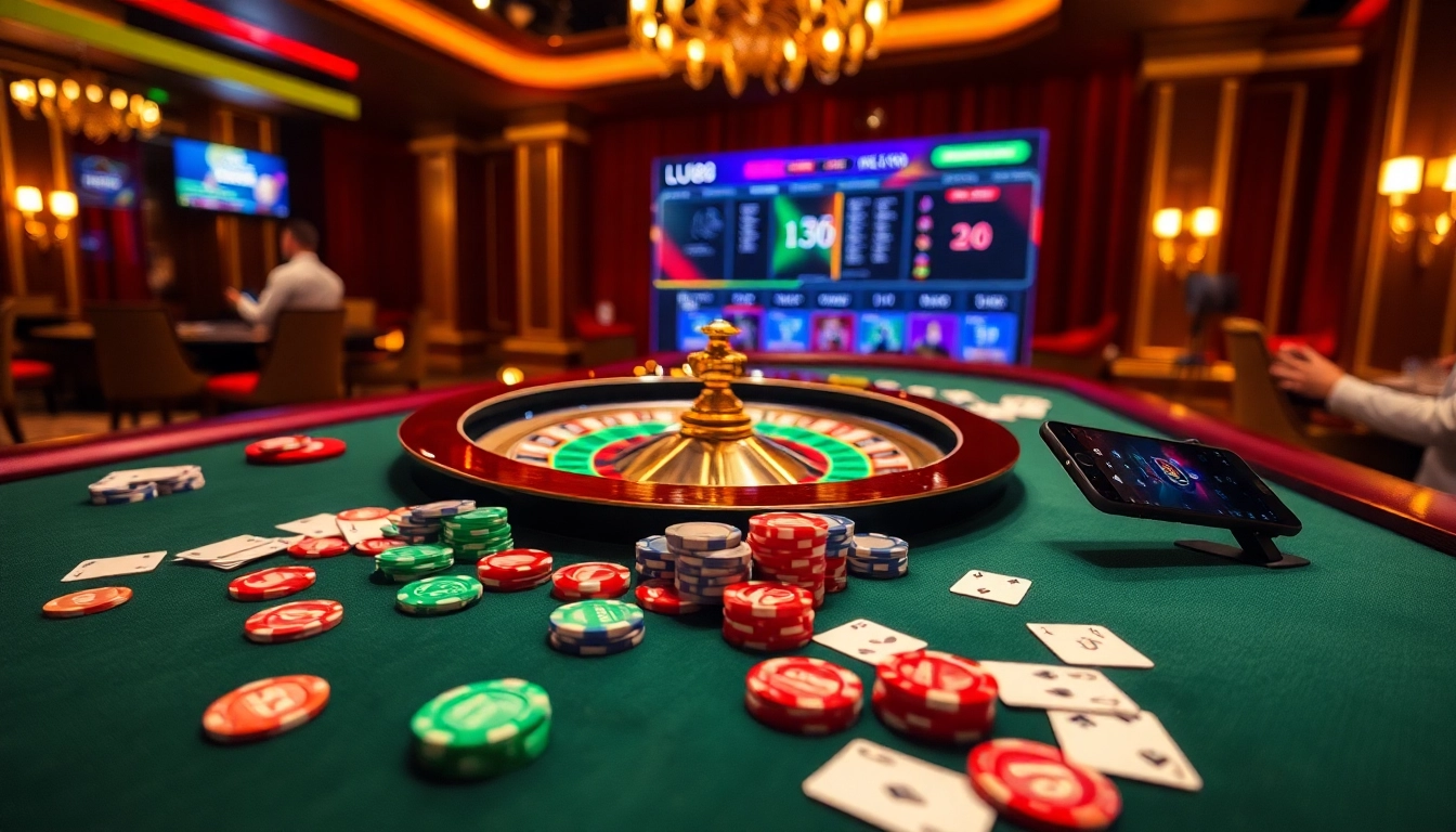 Engaging in online gambling at https://lu88.soccer/ with vibrant casino visuals and luxurious ambiance.