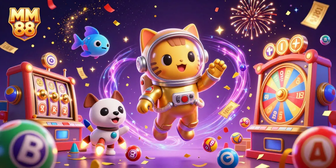Experience the excitement of MM 88 with vibrant jackpots and colorful prizes in an engaging casino scene.
