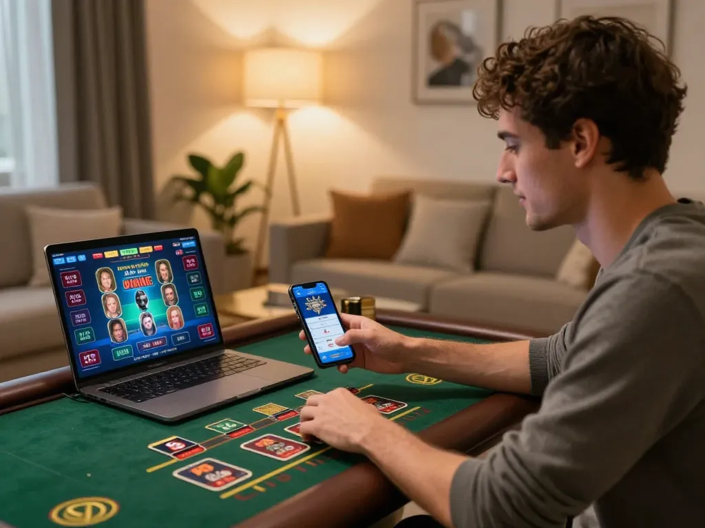 Player engaging with live dealer games at SV66 in a stylish home setting, showcasing responsible gaming.