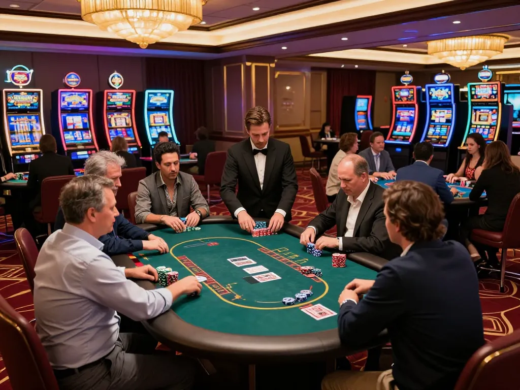 Players enjoying a high-stakes game at a casino featuring tr88 poker tables and vibrant atmosphere.