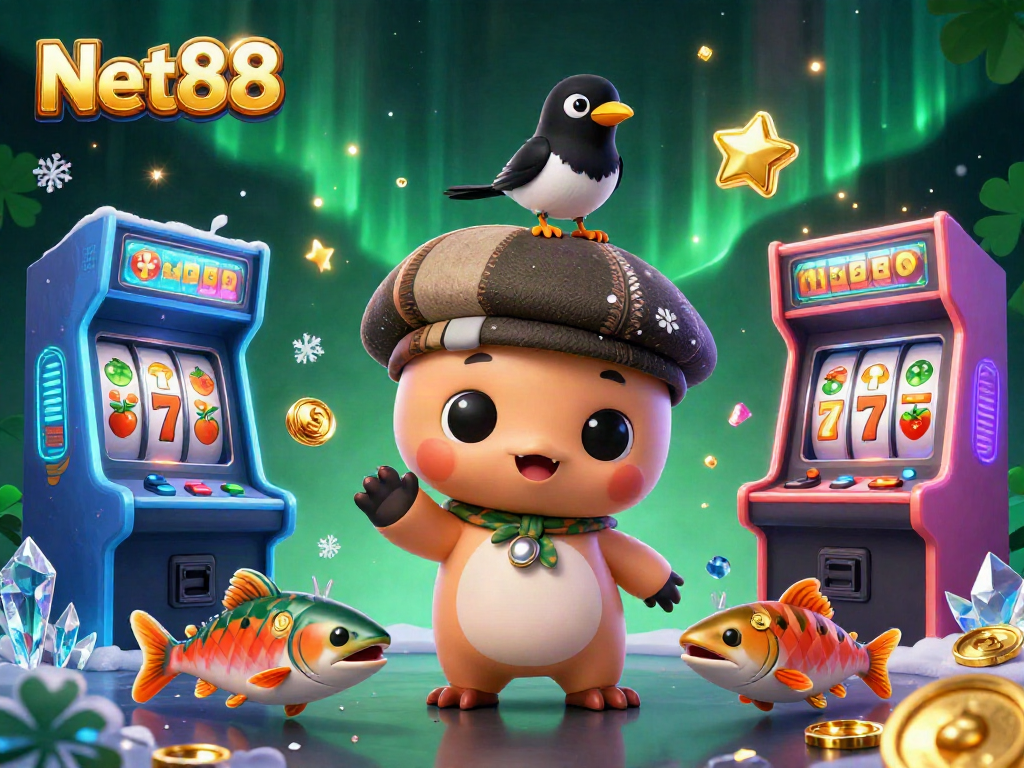 Spin to win with Net88 in a vibrant, dynamic 3D casino illustration featuring exciting game elements.