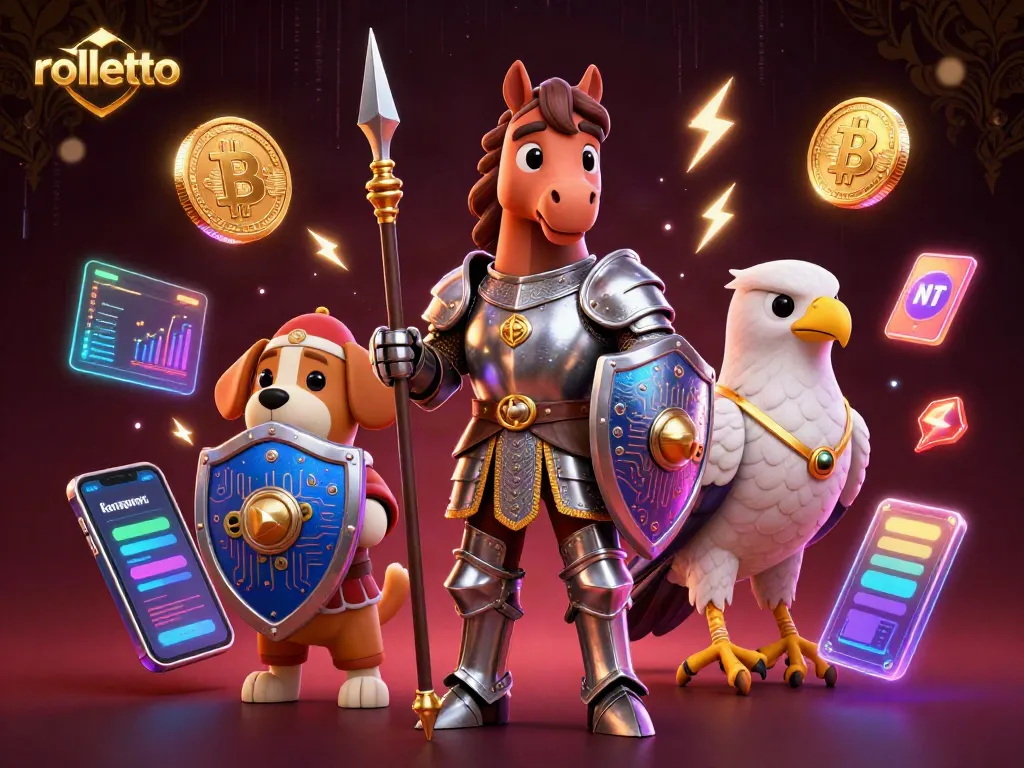 Engage with rolletto casino's vibrant offerings amidst knights, crypto coins, and dynamic gaming elements.