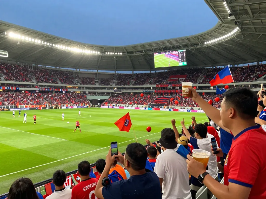 Fans cheering for their team during a lively nowgoal football match with vibrant atmosphere and action.