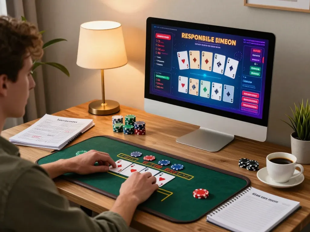Engaging online blackjack session on 789wincom.town with strategic gameplay on laptop and cozy decor