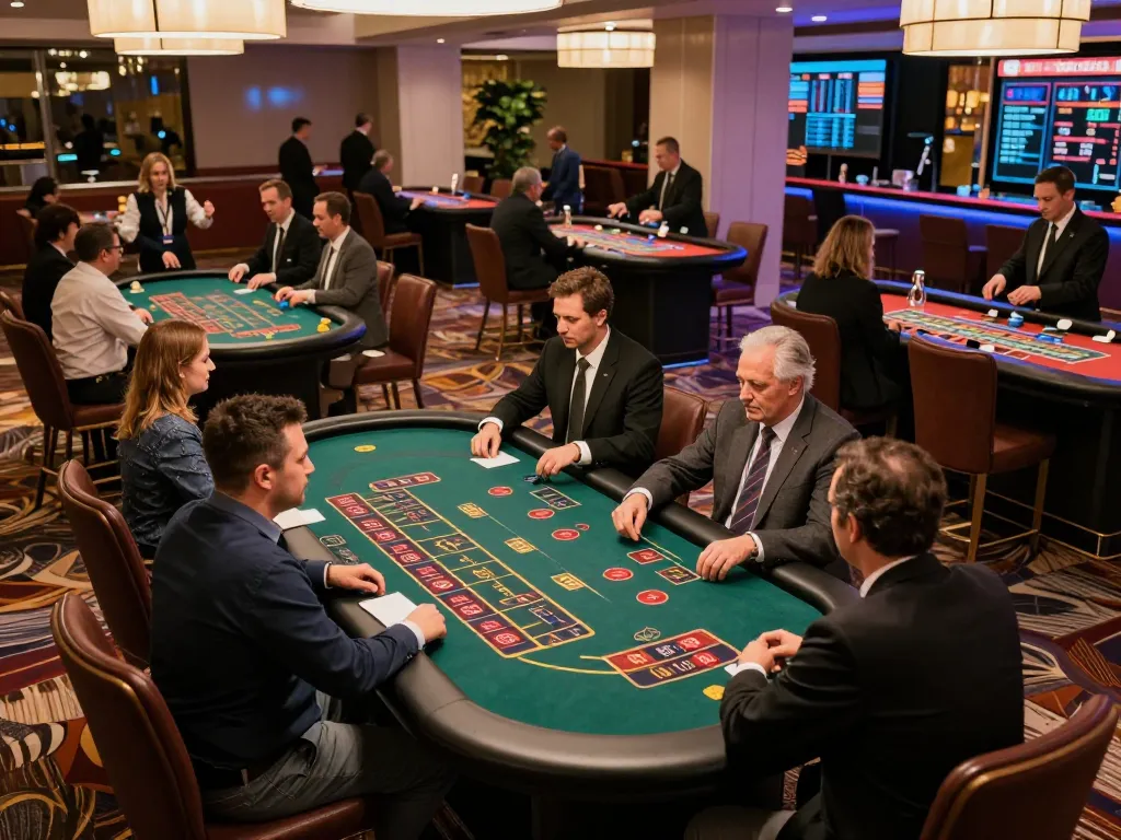 Players strategizing bets at fly88's exciting casino gaming tables.