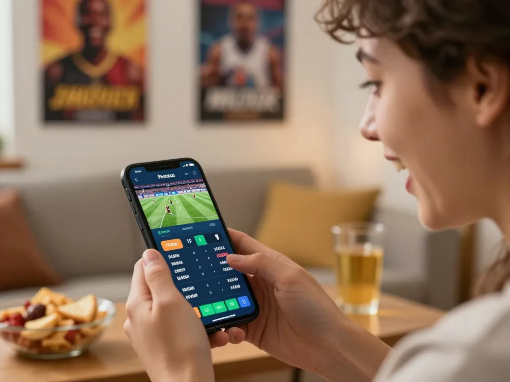 Excitedly placing bets on nhà cái uy tín Sunwin mobile sports betting app during a live event