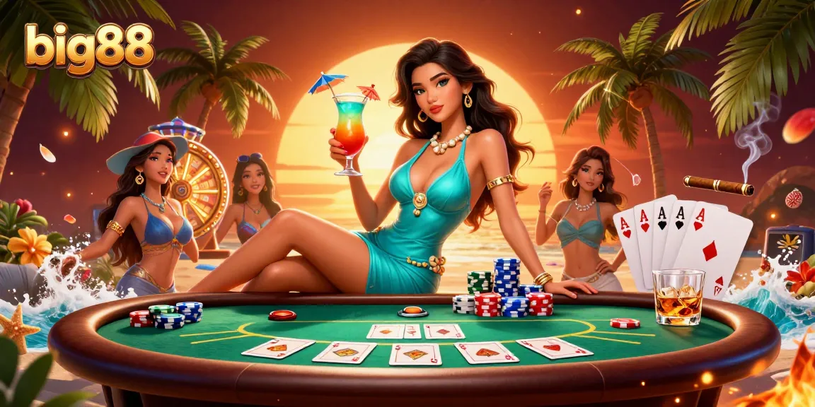 Experience big88 at vibrant casino beach resort with festive cocktails and poker excitement.