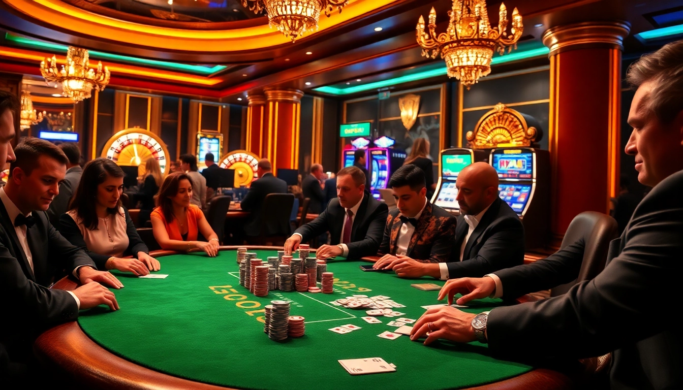 Engaging scene at a poker table at https://vb88org.com/ showcasing vibrant gambling activity and luxury.