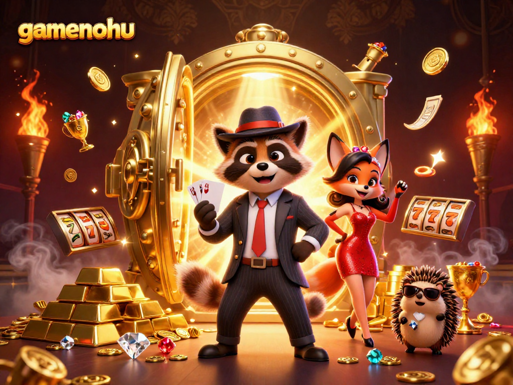 Experience thrilling wins with gamenohu in a vibrant 3D casino scene of excitement