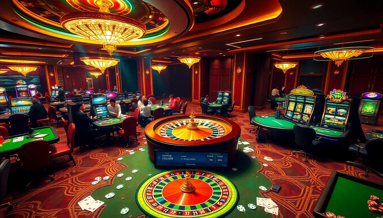 Experience the thrill of Trang Chủ QQ88 with vibrant casino games and lively gamblers.