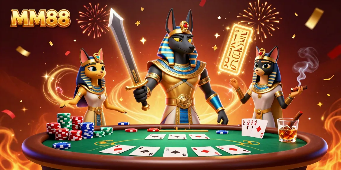 Experience thrilling gameplay at MM88 with Anubis and Bastet at a vibrant poker scene.