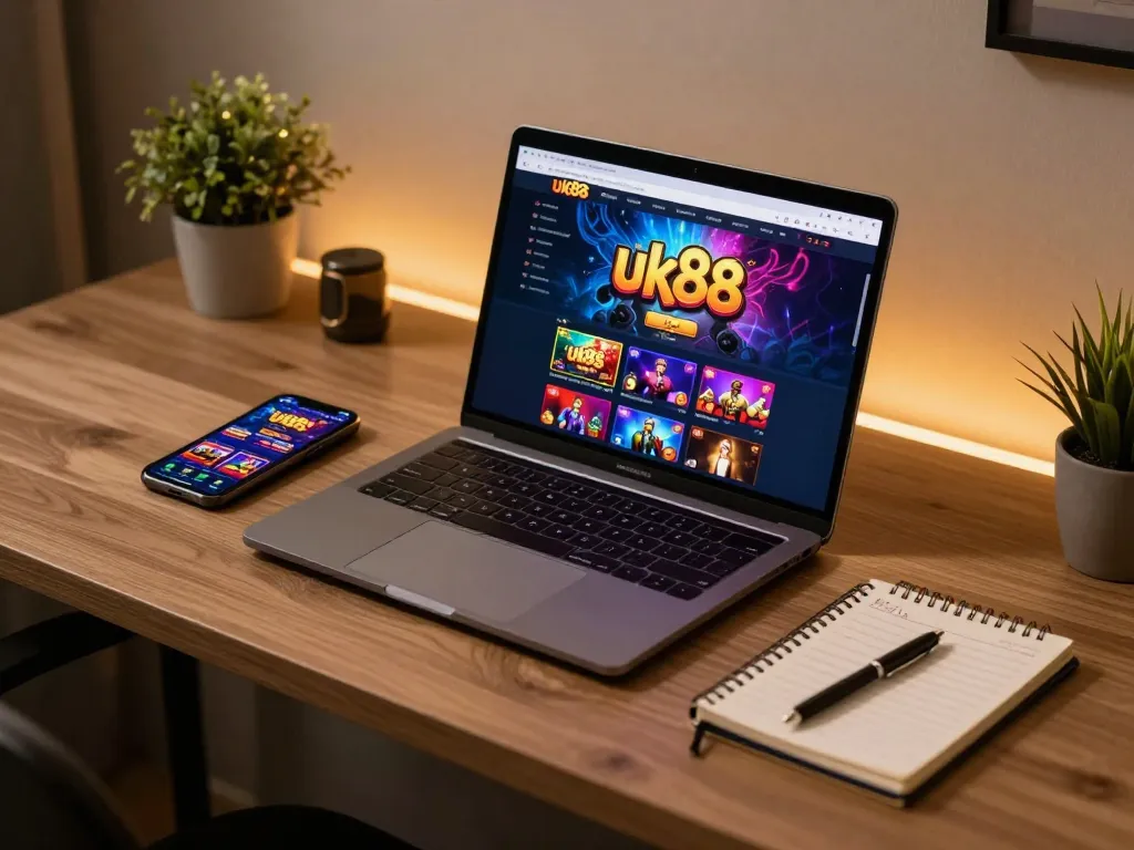 Engaging online gaming setup for uk88s casino experience with laptop and smartphone