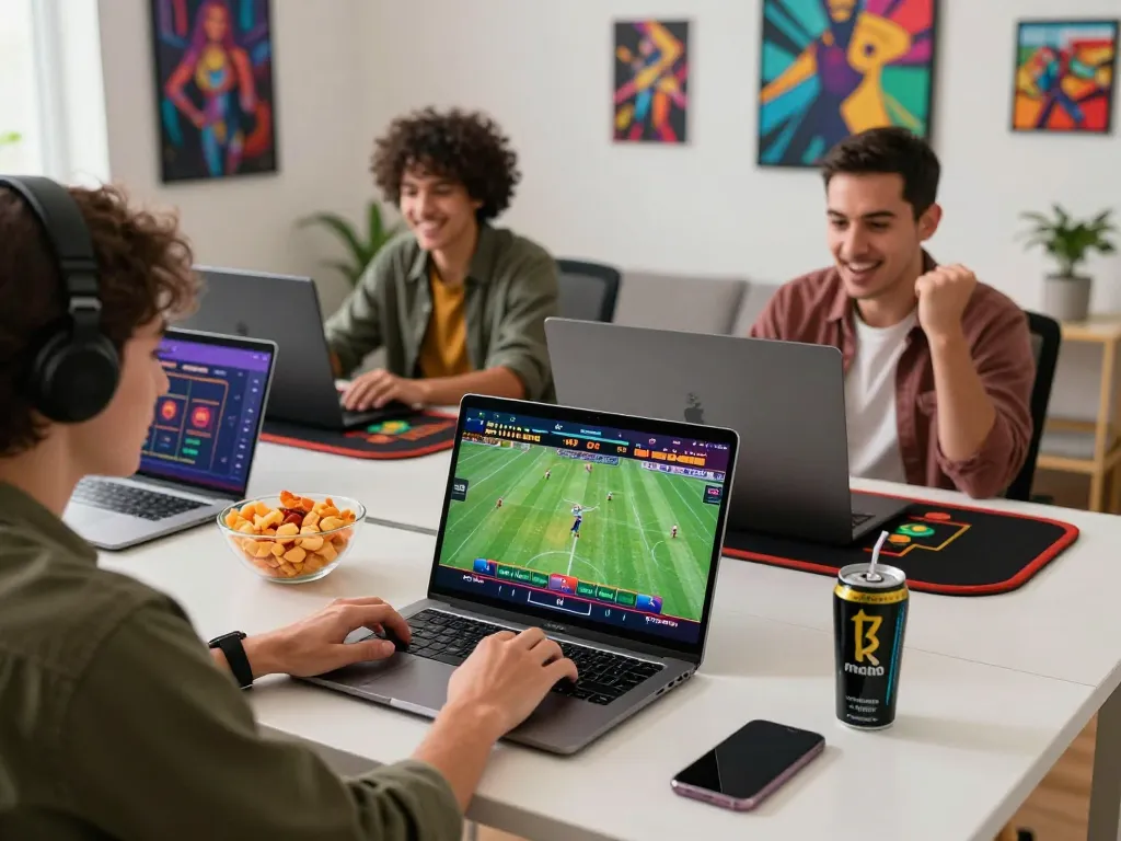 Engaging online gambling scene depicting players at https://789beta2.com/ placing bets and enjoying casino games in a vibrant home office setting.