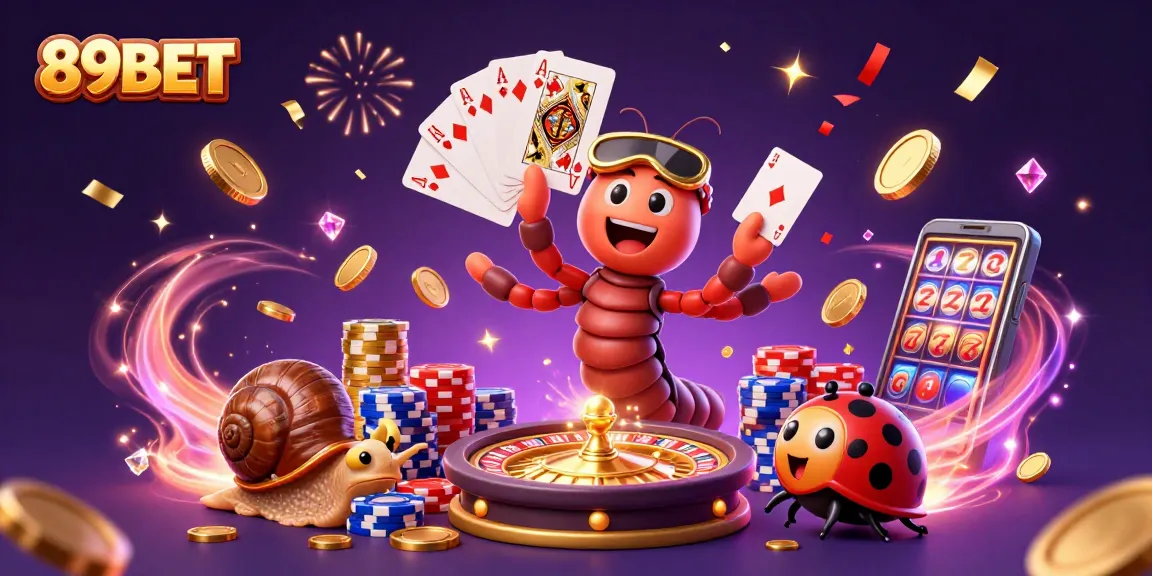 Experience the excitement of 89BET with a 3D dealer fanning cards, sparkling gems, and golden coins.