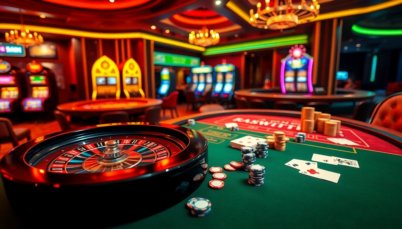 Experience thrilling gameplay at https://11win12.com/ with a vibrant casino scene featuring roulette and poker.