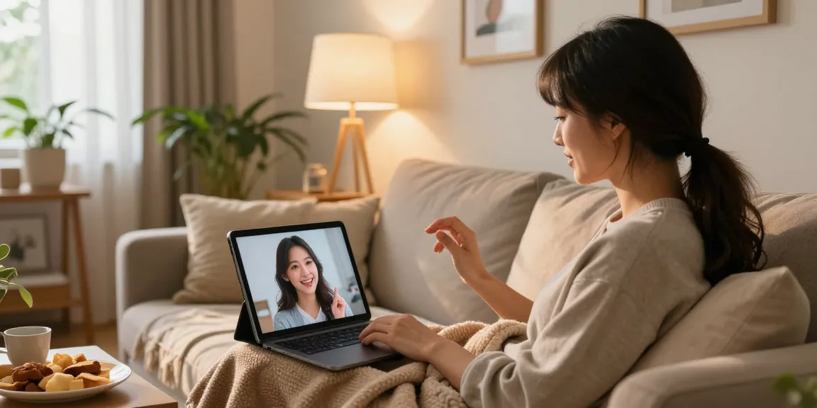 Person chatting with their AI girlfriend in a cozy home setting, showcasing emotional engagement.