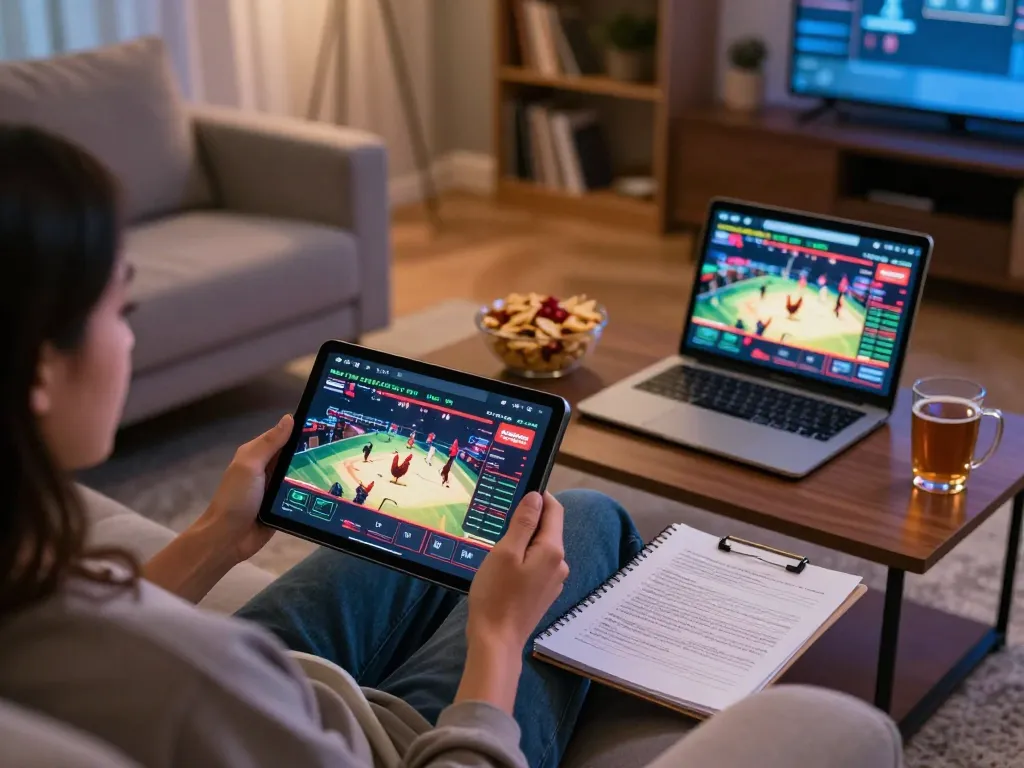 Person enjoying dagago online betting on a tablet in a cozy home gaming setup.