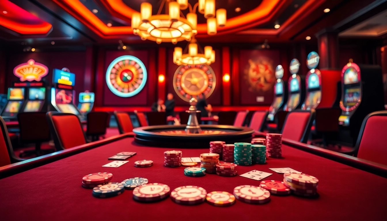 Exciting gambling scene with poker chips and cards at https://debet678.com/ casino table.