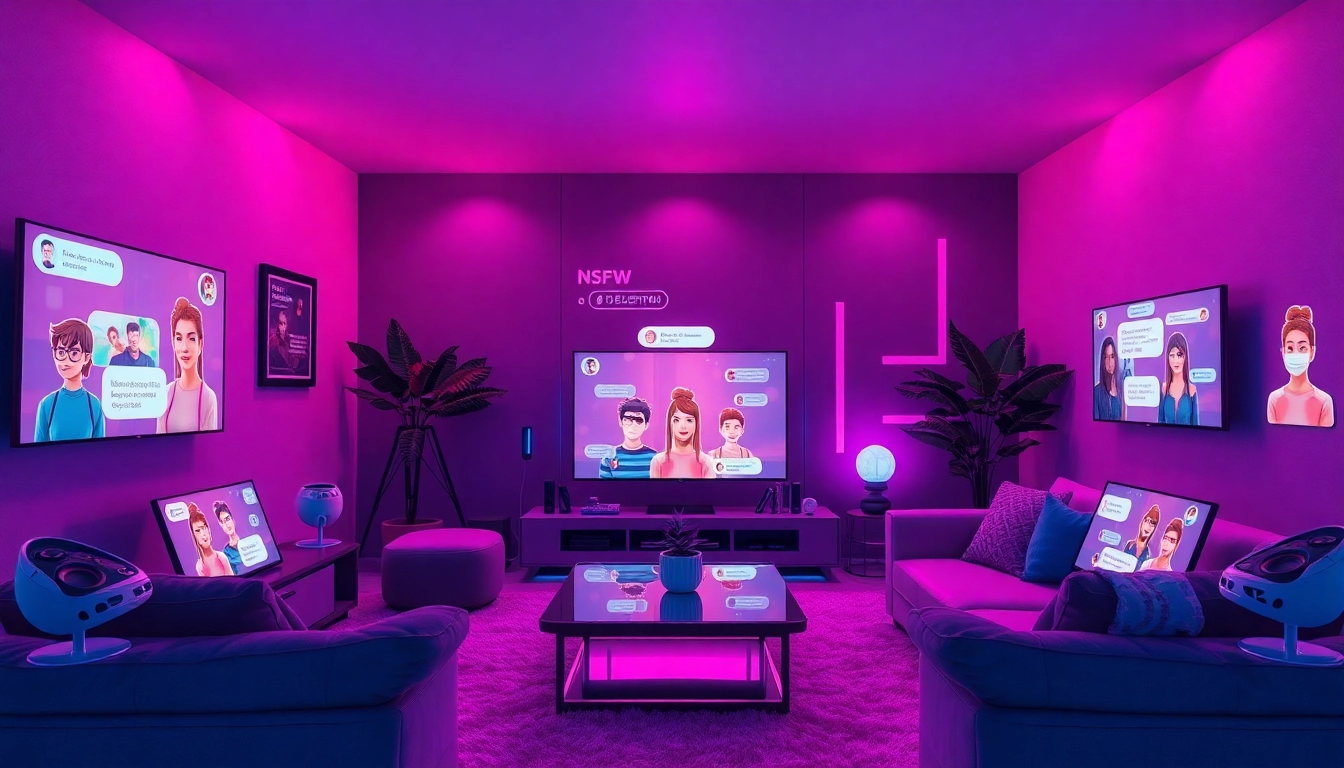 Futuristic living room filled with engaging AI nsfw interactions and technology.