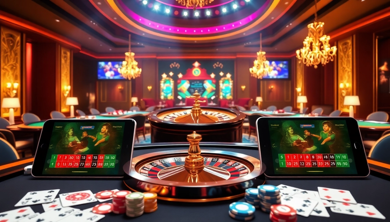 Experience thrilling gameplay at https://go88casino.pro/ with vibrant casino visuals featuring roulette and poker elements.