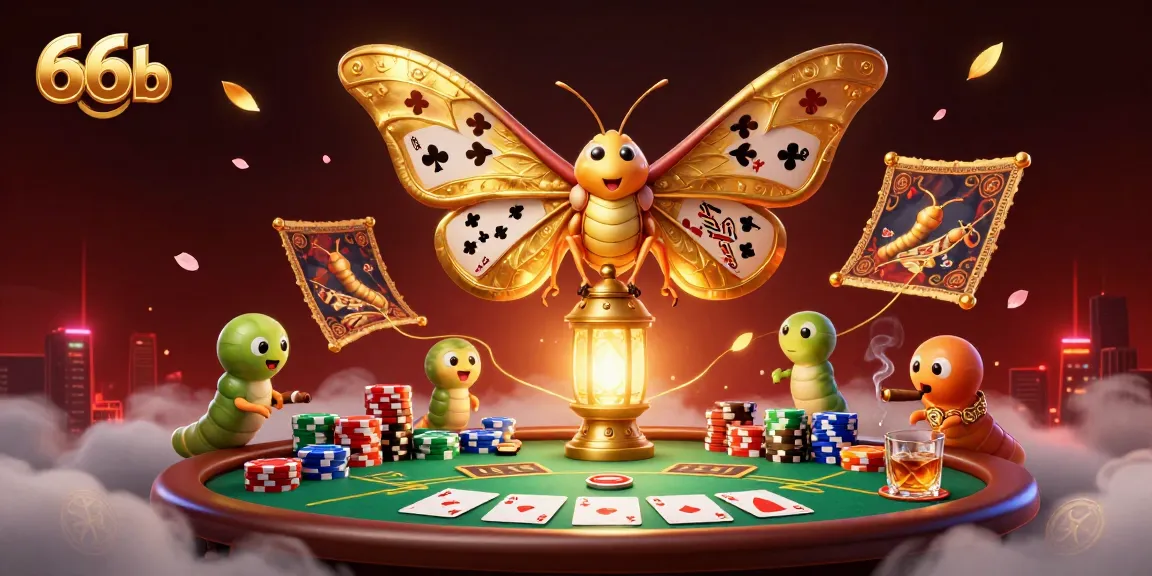 Experience thrilling poker scenes brought to life with the artistic vision of 66b, featuring a majestic moth in a casino.