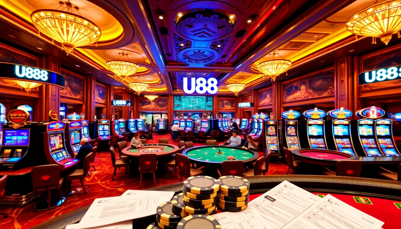 Experience the thrill of U88 with vibrant casino games and luxury furnishings.