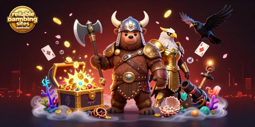 Experience reliable gambling sites australia with a vibrant, action-packed 3D casino scene.