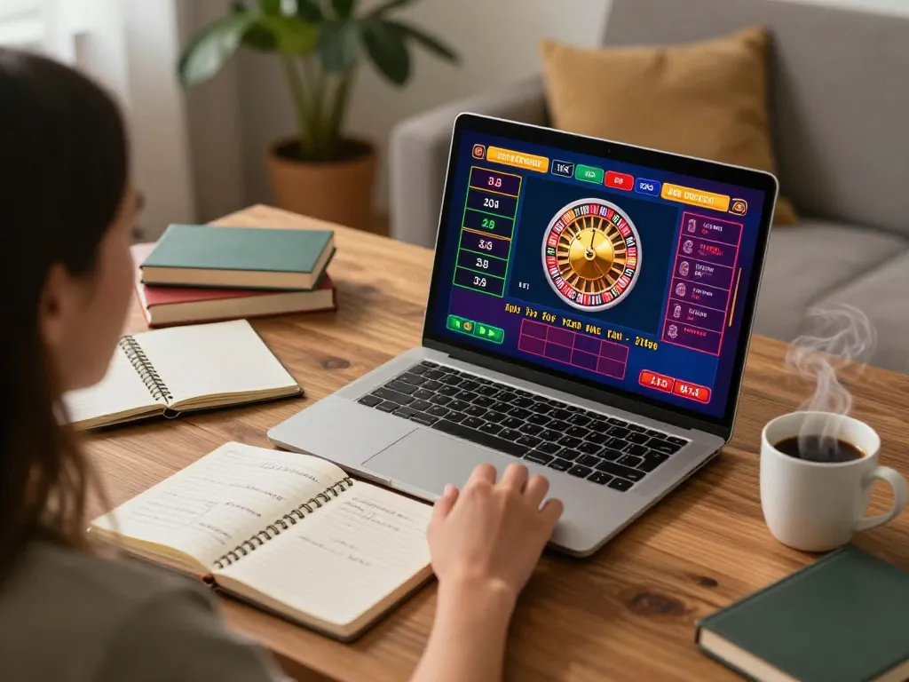 Sunwingo player engaging in live dealer roulette at home, showcasing responsible gaming strategy.