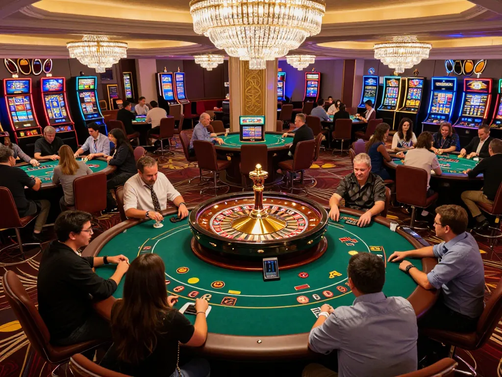 Players enjoying games at 888bgo casino with lively atmosphere and vibrant activities.