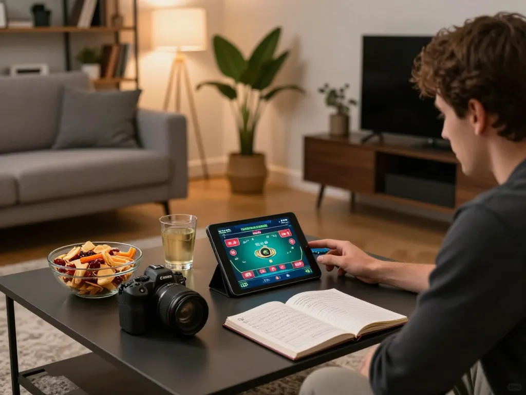 Engaging in an online poker game on PH22 at a cozy home gaming setup