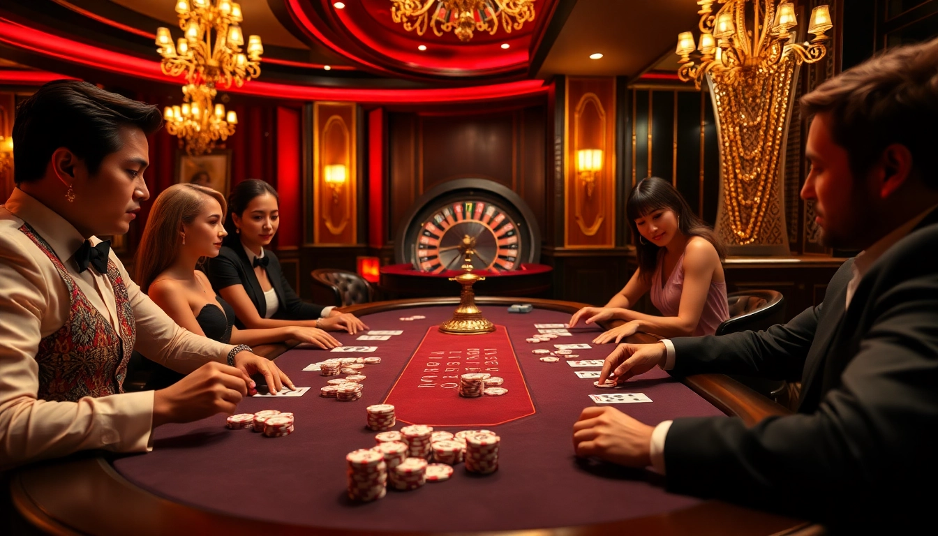 Experience the excitement of a poker game at https://du88i.com/ with luxurious casino elements and engaged players.