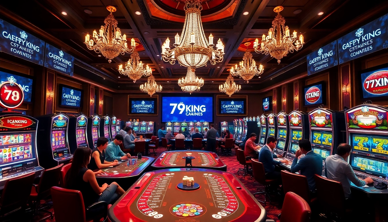 Exciting online gambling atmosphere featuring 79KING themed casino elements and players.