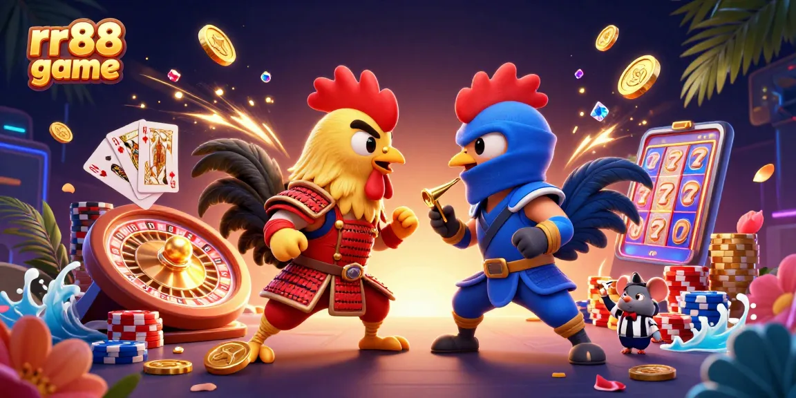 Engage in the thrilling rr88 game featuring dynamic roosters, golden coins, and casino elements.