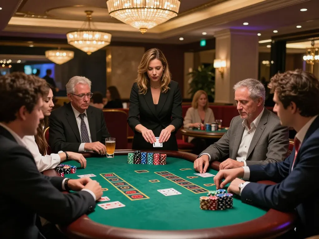 Experience the excitement of fc88 at a blackjack table with players engaged in high-stakes action.