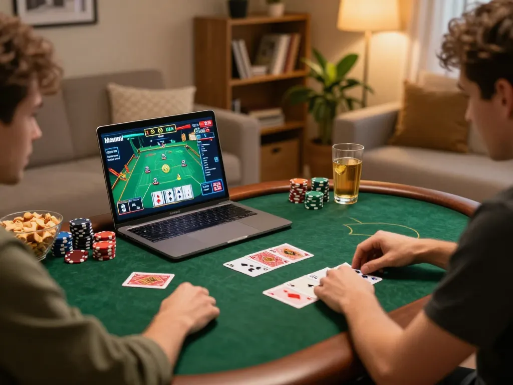 Engaged player enjoying gamebaidoithuong8 online poker at home with vibrant atmosphere.