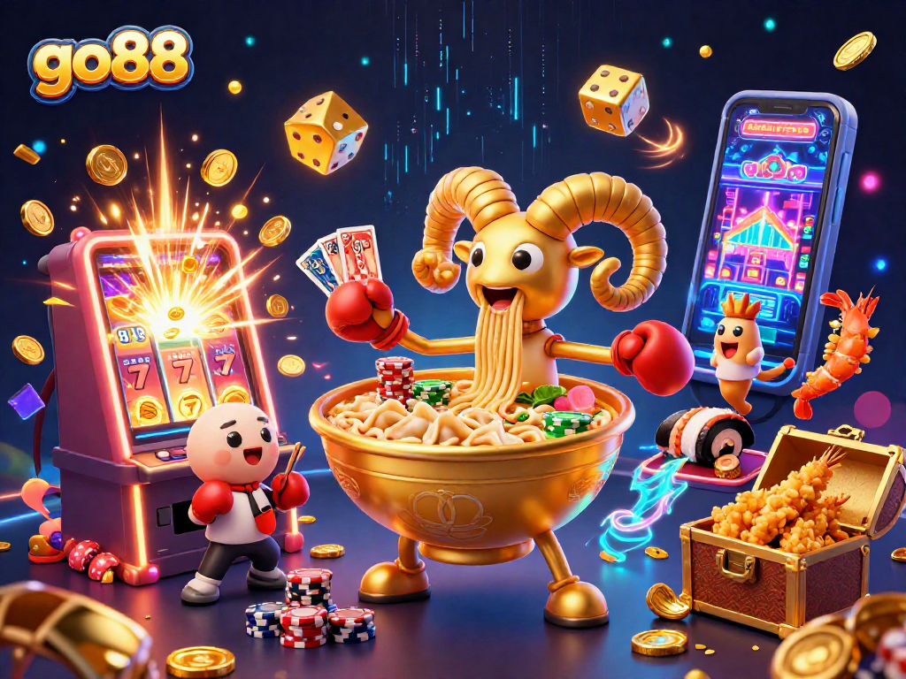 Experience go88 excitement with a vibrant casino scene filled with animated characters and game elements.