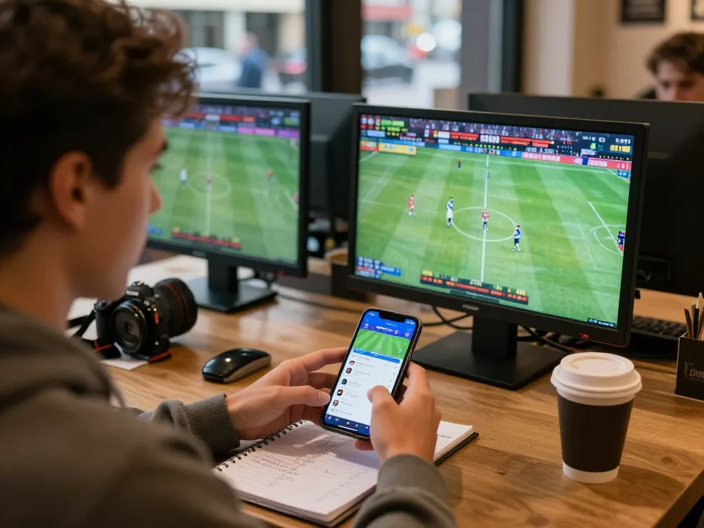 Engaging sports betting moment at a cafe using the tylekeonhacai88 app for live betting.
