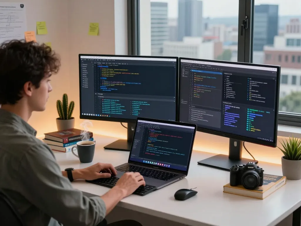 Developer using moltbot mac for efficient coding and task management in a modern workspace.